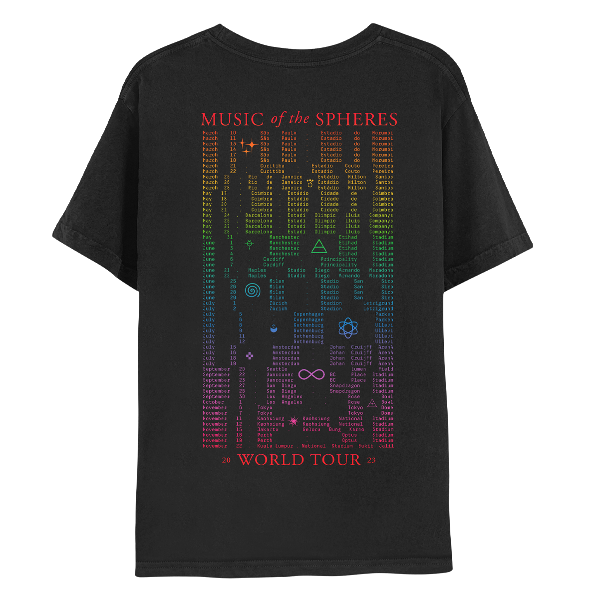 2023 WE ARE ALL/ONE IN THE UNIVERSE MUSIC OF THE SPHERES WORLD TOUR TEE